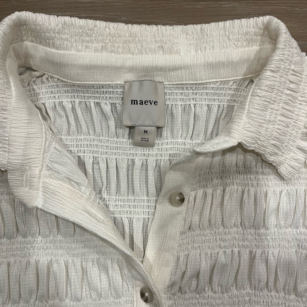 Anthropologie Maeve Button Front Smocked Top White Size Medium - Picture 6 of 7